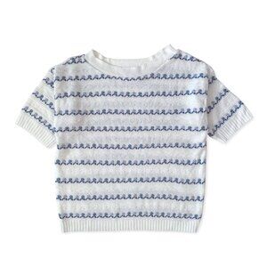 Vintage Knit Floral Coastal Grandma Cottagecore Short Sleeve Sweater Top Boho